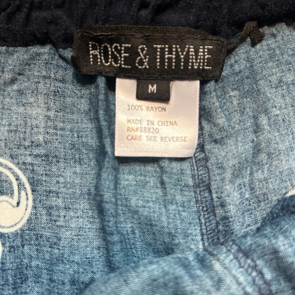 Rose & Thyme casual flowy pants navy blue& white SZ medium - Picture 3 of 3